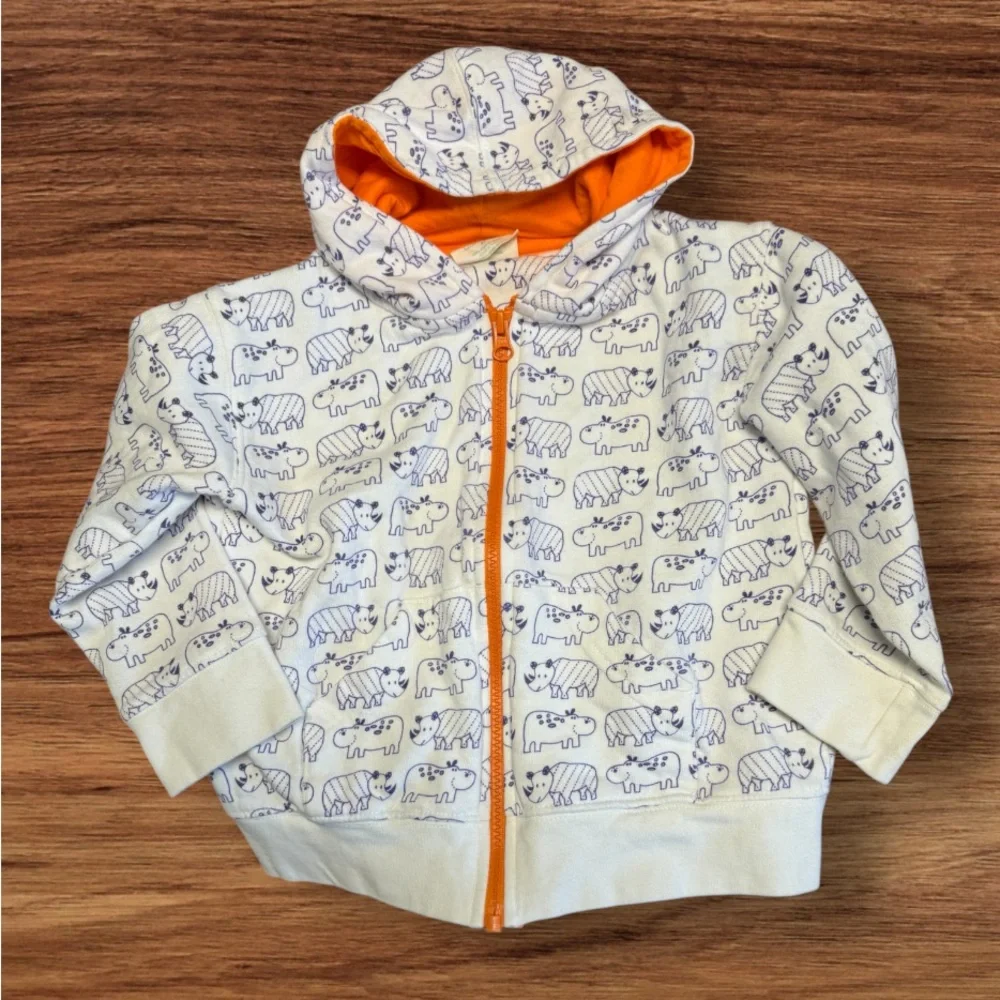 Like New! Mirasa Organic Cotton Hippo Rhinoceros zip hoodie SZ 2T
